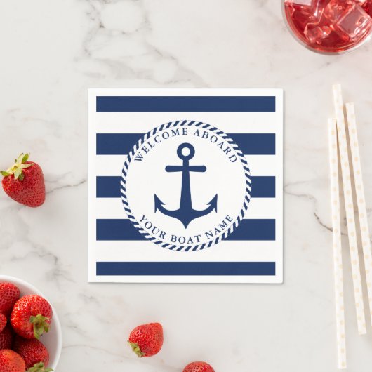 Nautical Anchor Navy Blue Boat Name Servet (Insitu)
