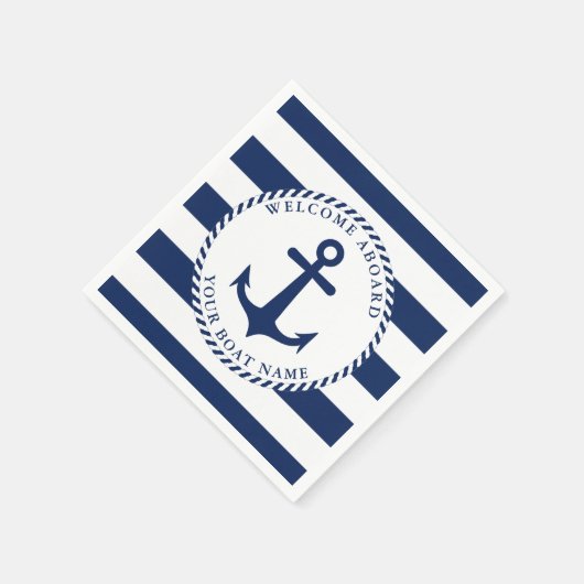 Nautical Anchor Navy Blue Boat Name Servet (Hoek)