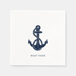 Nautical Anchor Navy Blue Boat Name Servet