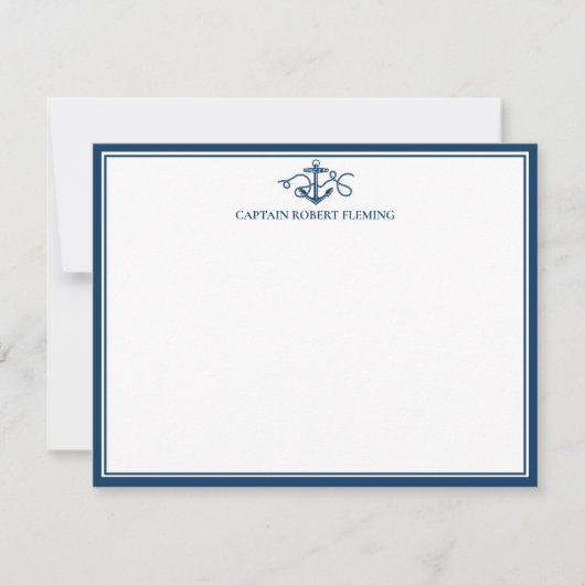 Nautical Anchor Navy Blue Border Notitiekaartje (Voorkant)