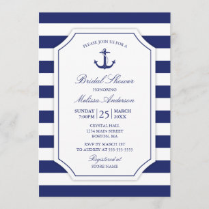 Nautical Anchor Navy Blue Bridal Shower Kaart
