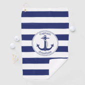 Nautical Anchor Navy Blue Captain Monogram Golfhanddoek (Insitu)