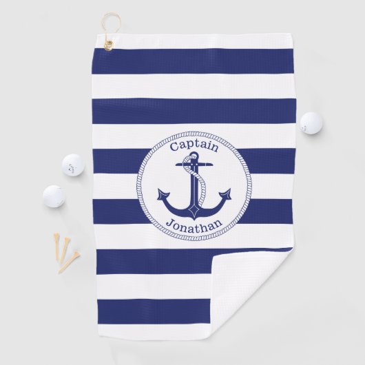 Nautical Anchor Navy Blue Captain Monogram Golfhanddoek (Insitu)