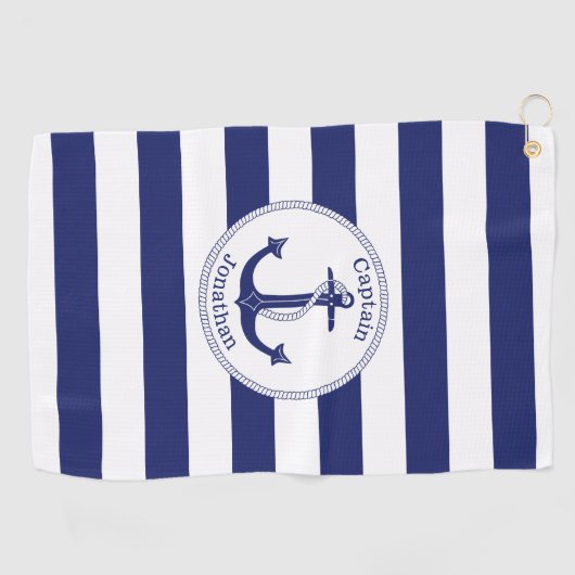 Nautical Anchor Navy Blue Captain Monogram Golfhanddoek (Horizontaal)