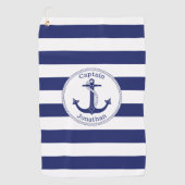 Nautical Anchor Navy Blue Captain Monogram Golfhanddoek (Voorkant)