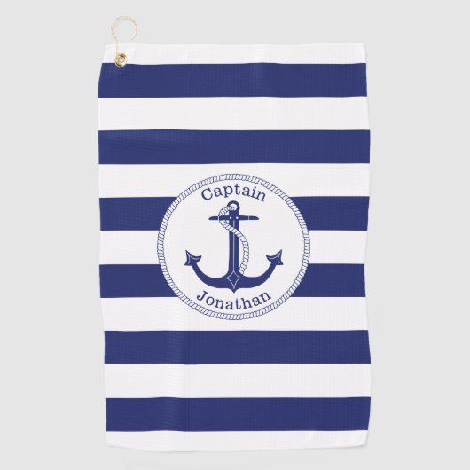 Nautical Anchor Navy Blue Captain Monogram Golfhanddoek (Voorkant)