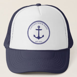 Nautical Anchor Navy Blue Captain of Boat Name Trucker Pet