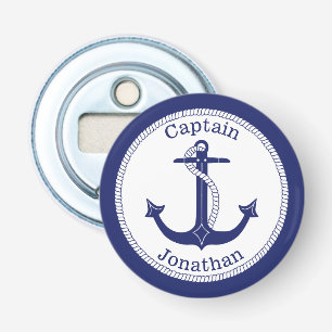 Nautical Anchor Navy Blue Captain Personalized Button Flesopener