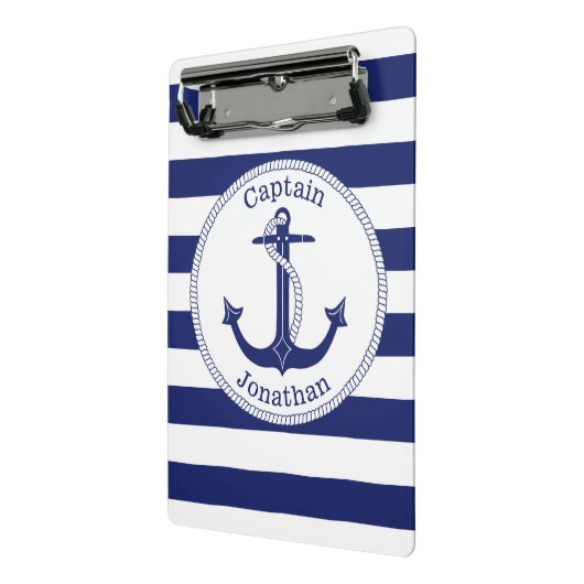 Nautical Anchor Navy Blue Captain Personalized Mini Klembord (Angled2)