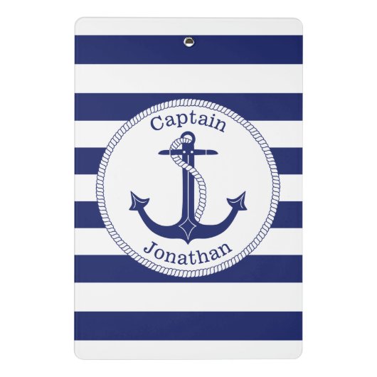 Nautical Anchor Navy Blue Captain Personalized Mini Klembord (Achterkant)