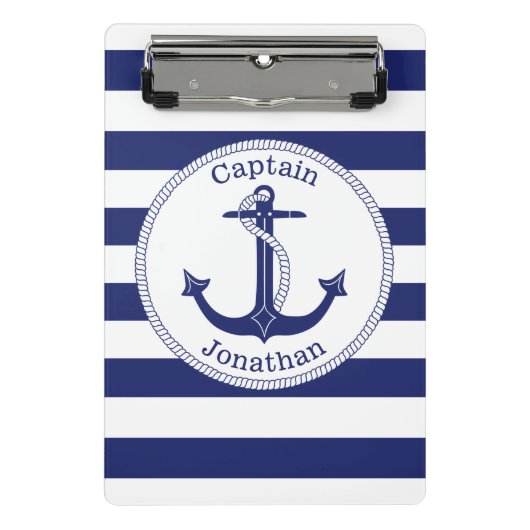 Nautical Anchor Navy Blue Captain Personalized Mini Klembord (Voorkant)