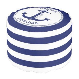 Nautical Anchor Navy Blue Captain Personalized Poef