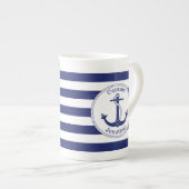 Nautical Anchor Navy Blue Captain Personalized Porselein Kop (Voorkant rechts)