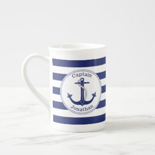 Nautical Anchor Navy Blue Captain Personalized Porselein Kop