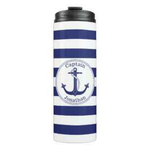 Nautical Anchor Navy Blue Captain Personalized Thermosbeker