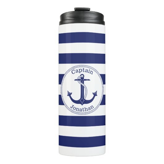 Nautical Anchor Navy Blue Captain Personalized Thermosbeker (Voorkant)