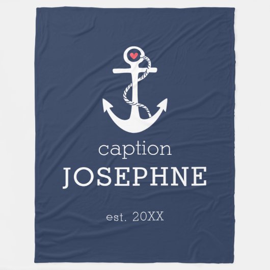 Nautical Anchor Navy Blue Caption, gepersonaliseer Fleece Deken (Voorkant)