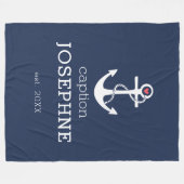 Nautical Anchor Navy Blue Caption, gepersonaliseer Fleece Deken (Voorkant (Horizontaal))