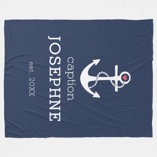 Nautical Anchor Navy Blue Caption, gepersonaliseer Fleece Deken (Voorkant (Horizontaal))