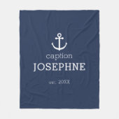 Nautical Anchor Navy Blue Caption, gepersonaliseer Fleece Deken (Voorkant)