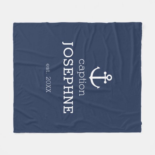 Nautical Anchor Navy Blue Caption, gepersonaliseer Fleece Deken (Voorkant (Horizontaal))