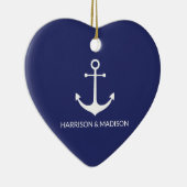 Nautical anchor navy blue custom name hart keramisch ornament (Rechts)