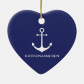 Nautical anchor navy blue custom name hart keramisch ornament (Achterkant)