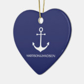 Nautical anchor navy blue custom name hart keramisch ornament (Links)