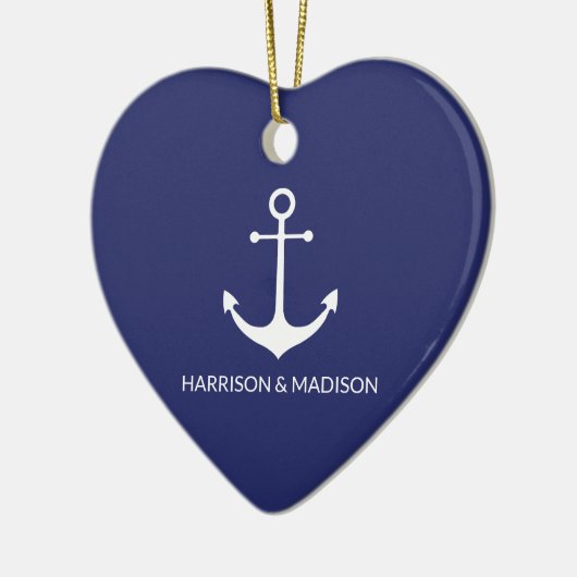 Nautical anchor navy blue custom name hart keramisch ornament (Links)