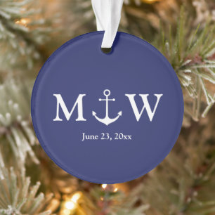 Nautical anchor navy blue custom-paren initialen ornament