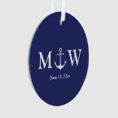 Nautical anchor navy blue custom-paren initialen ornament (voorkant)