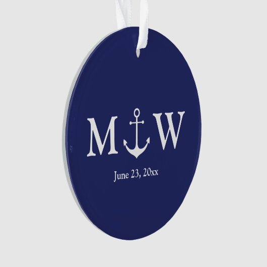 Nautical anchor navy blue custom-paren initialen ornament (voorkant)
