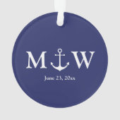 Nautical anchor navy blue custom-paren initialen ornament (achterkant)