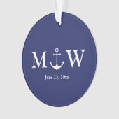 Nautical anchor navy blue custom-paren initialen ornament (voorkant)