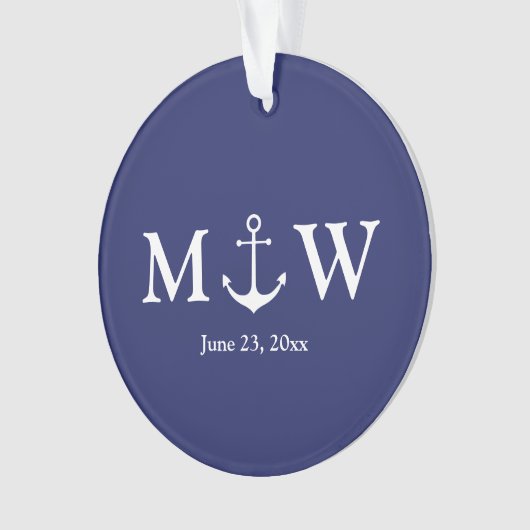 Nautical anchor navy blue custom-paren initialen ornament (voorkant)