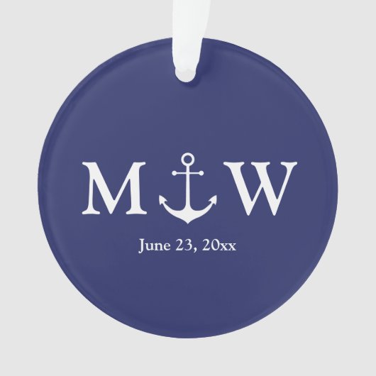 Nautical anchor navy blue custom-paren initialen ornament (voorkant)