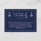 Nautical Anchor Navy Blue Details over bruiloft Informatiekaartje (Voorkant)