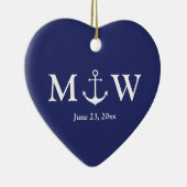 Nautical anchor navy blue douane-monogram keramisch ornament (Rechts)