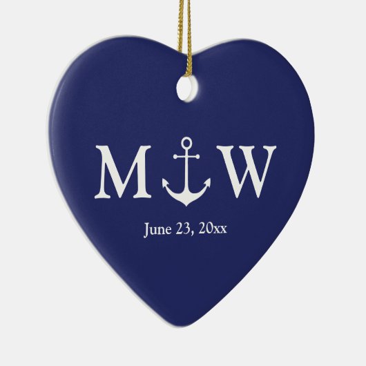 Nautical anchor navy blue douane-monogram keramisch ornament (Rechts)