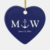 Nautical anchor navy blue douane-monogram keramisch ornament (Voorkant)