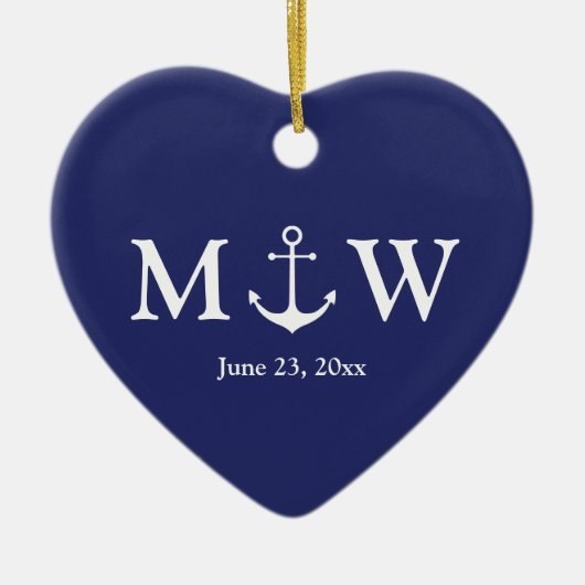 Nautical anchor navy blue douane-monogram keramisch ornament (Voorkant)