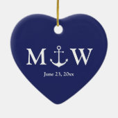 Nautical anchor navy blue douane-monogram keramisch ornament (Achterkant)