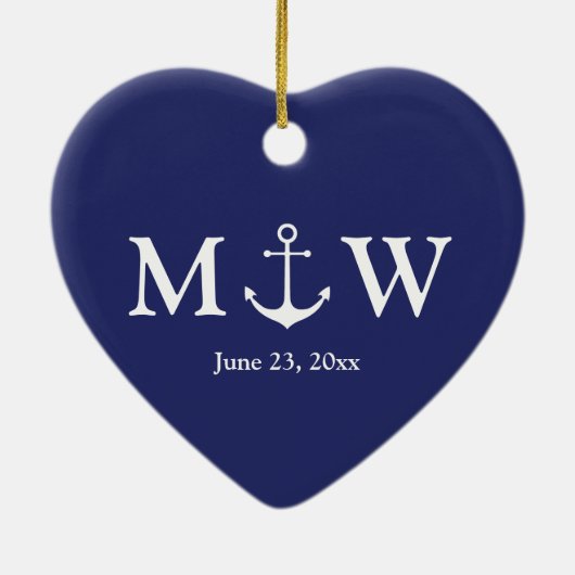 Nautical anchor navy blue douane-monogram keramisch ornament (Achterkant)