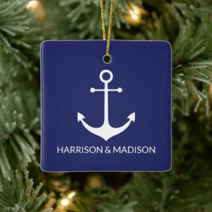 Nautical anchor navy blue douaneparamen  keramisch ornament