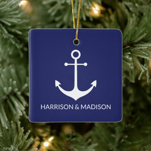 Nautical anchor navy blue douaneparamen keramisch ornament (Boom)