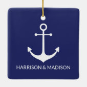 Nautical anchor navy blue douaneparamen keramisch ornament (Achterkant)