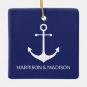 Nautical anchor navy blue douaneparamen keramisch ornament (Voorkant)