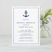 Nautical Anchor Navy Blue Elegant Bridal Brunch Kaart (Staand voorkant)