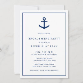 Nautical Anchor Navy Blue Elegant Engagement Party Kaart