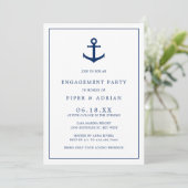 Nautical Anchor Navy Blue Elegant Engagement Party Kaart (Staand voorkant)